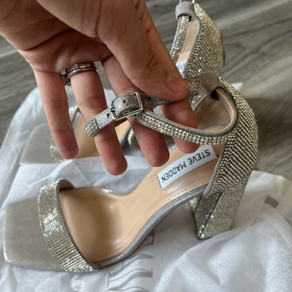 Nwot Steve Madden Tiaa Open Square Toe Sparkly Heel Women’s Size 9.5 - Picture 5 of 10